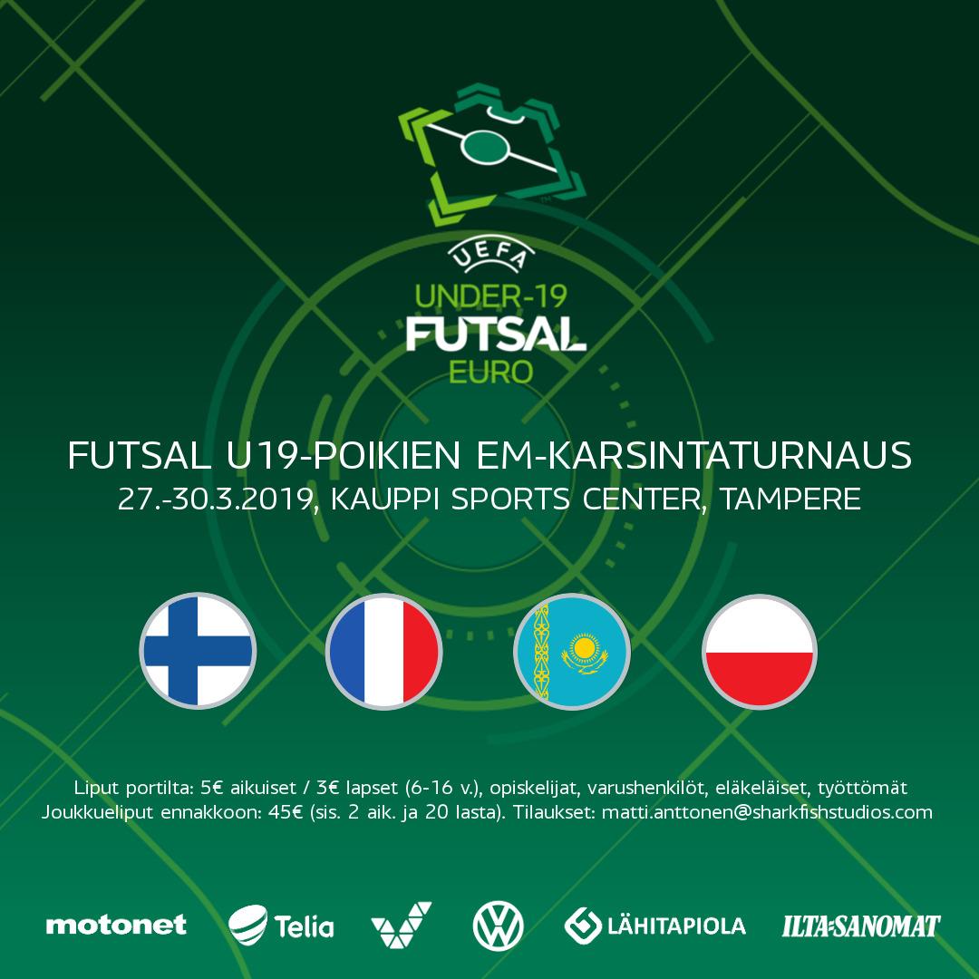 U19-poikien futsalin EM-karsinta Tampereella 27.-30.3.